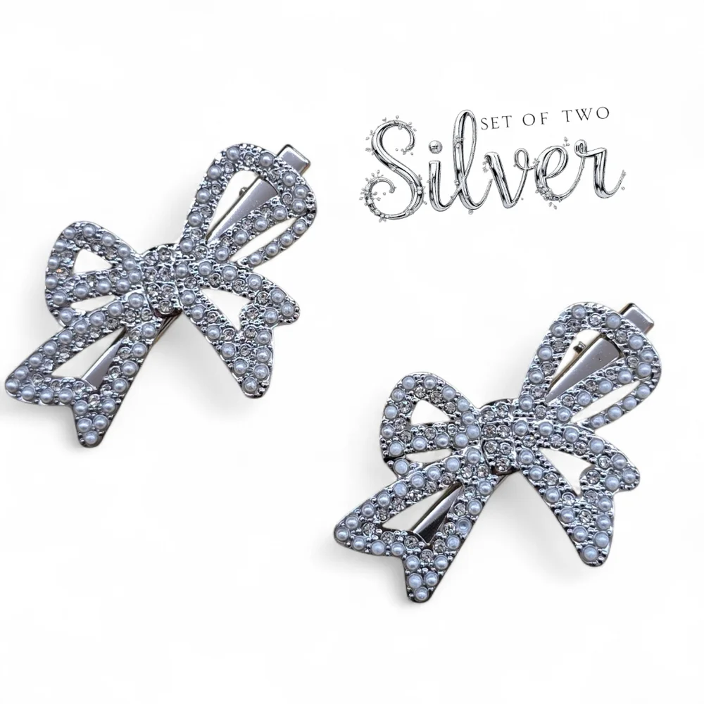 Sparkling Bow Hair Clips | Set Of Two|‎ Available In Gold Tone Or Silver Tone